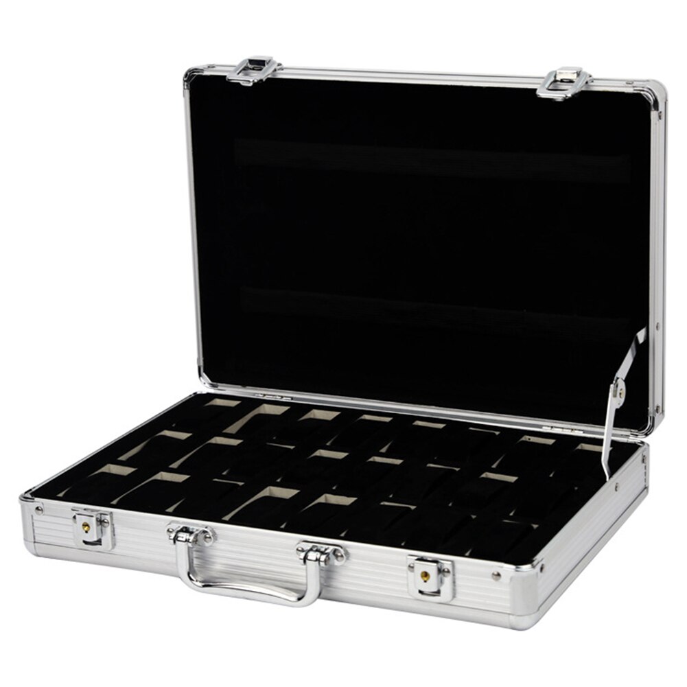 Collectie Moderne Duurzaam 24 Grid Watch Box Koffer Volledige Beschermende Display Thuis Organisator Aluminium Sieraden Opslag