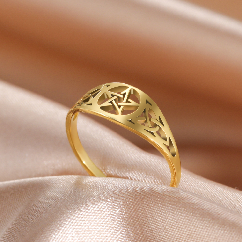 LIKGREAT gótico Celtics nudo pentagrama anillo mujeres hombres Acero inoxidable sobrenatural Wicca amuleto anillos pareja bruja joyería