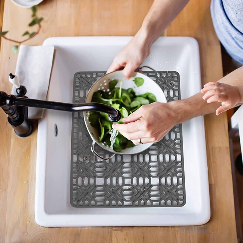 2Pcs Siliconen Aanrecht Mat, Grote Sink Protector Grid Accessoire, Geschikt Voor Keuken Rvs Spoelbak