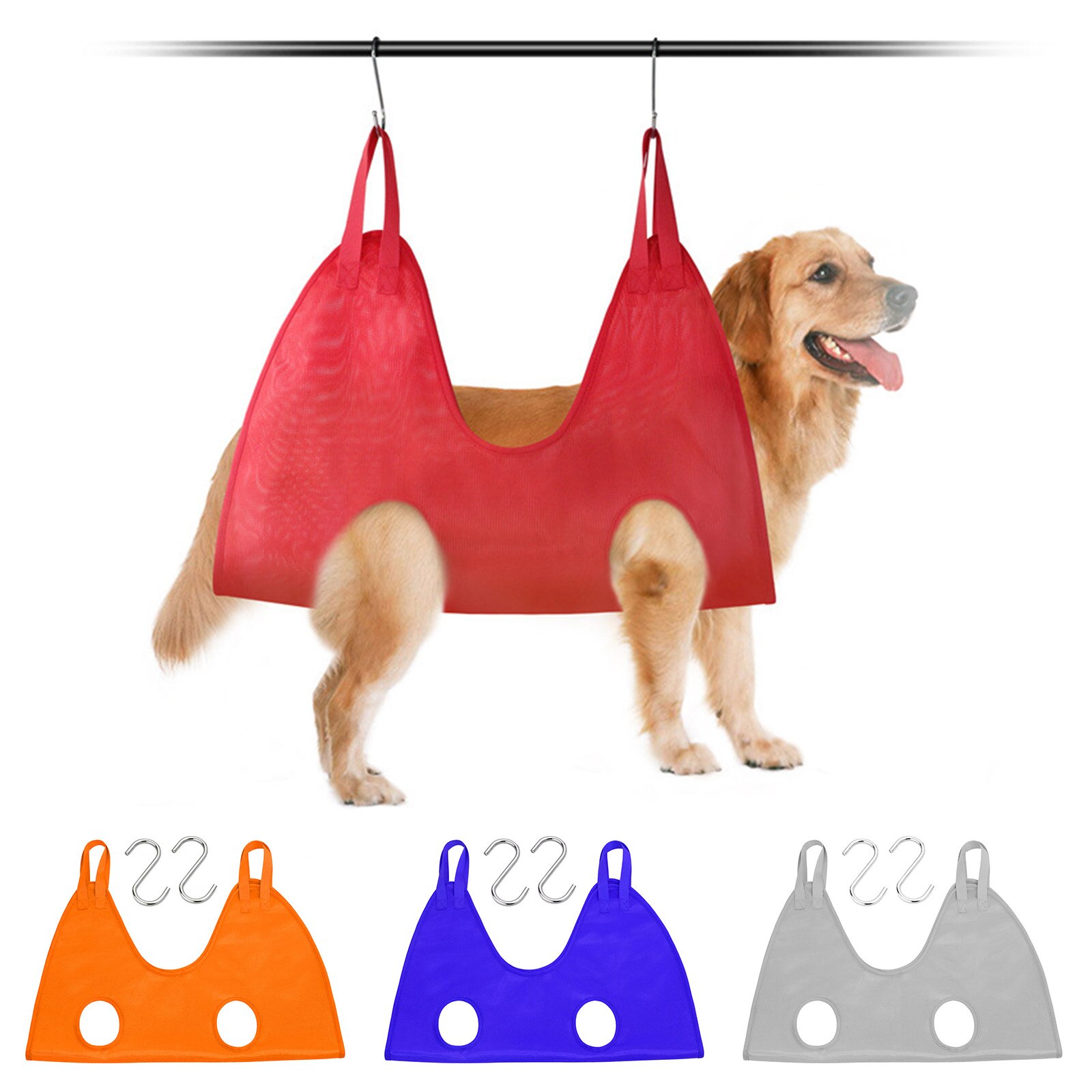 Dog Cat Hammock Helper Soft Flannel Pet Grooming Hammocks Restraint Bag Harness for Nail Clip Trimming Bathing with 2 Hook