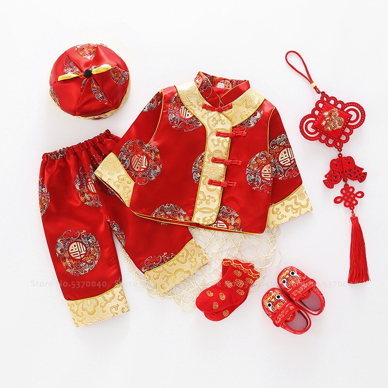 Traditional Chinese Styel Year Outfit Kids Baby Tops Pants Suit Tang Suit Hanfu Retro Embroidery Boy Girls Oriental Clothing