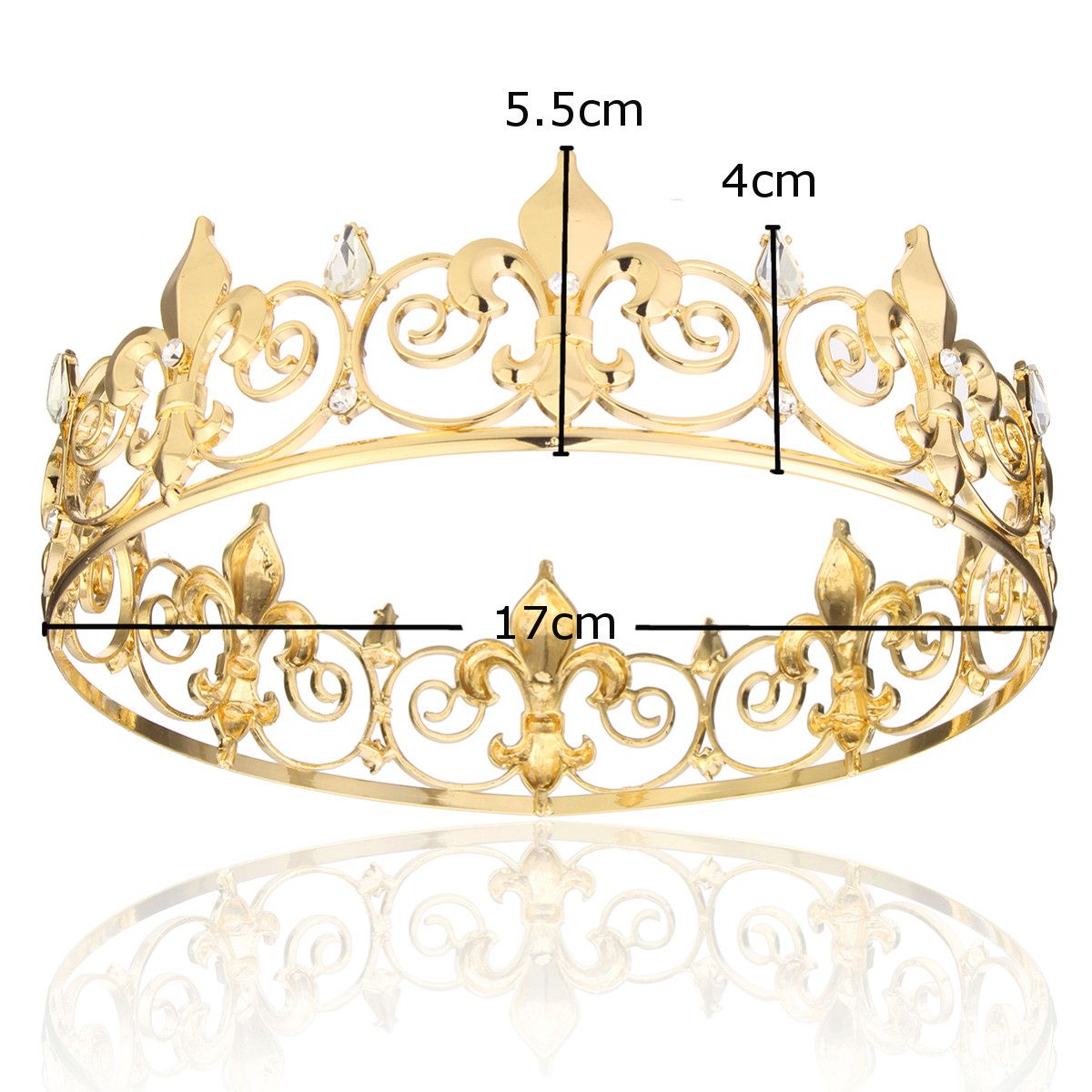 Circle Gold Prom Accessories King Men's Crown Round Imperial Medieval Gold Rhinestone Tiara
