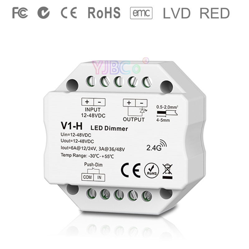 V1-H 2.4G RF single color Led dimmer DC 12V 24V 36V 48V Step-less dimming led Controller for single color led strip