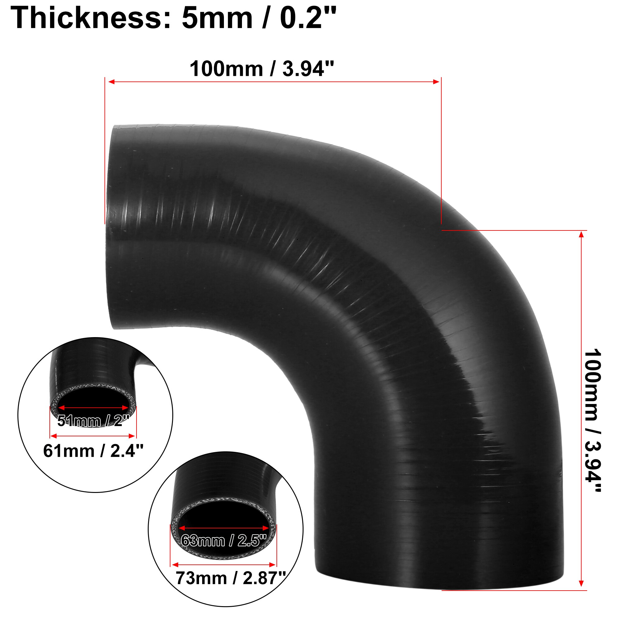 Uxcell-manguera de codo de 90 grados, tubo de silicona, 38, 51, 57, 63, 70, 76, 89, 102MM, conector Intercooler para tubo de entrada Turbo de aire