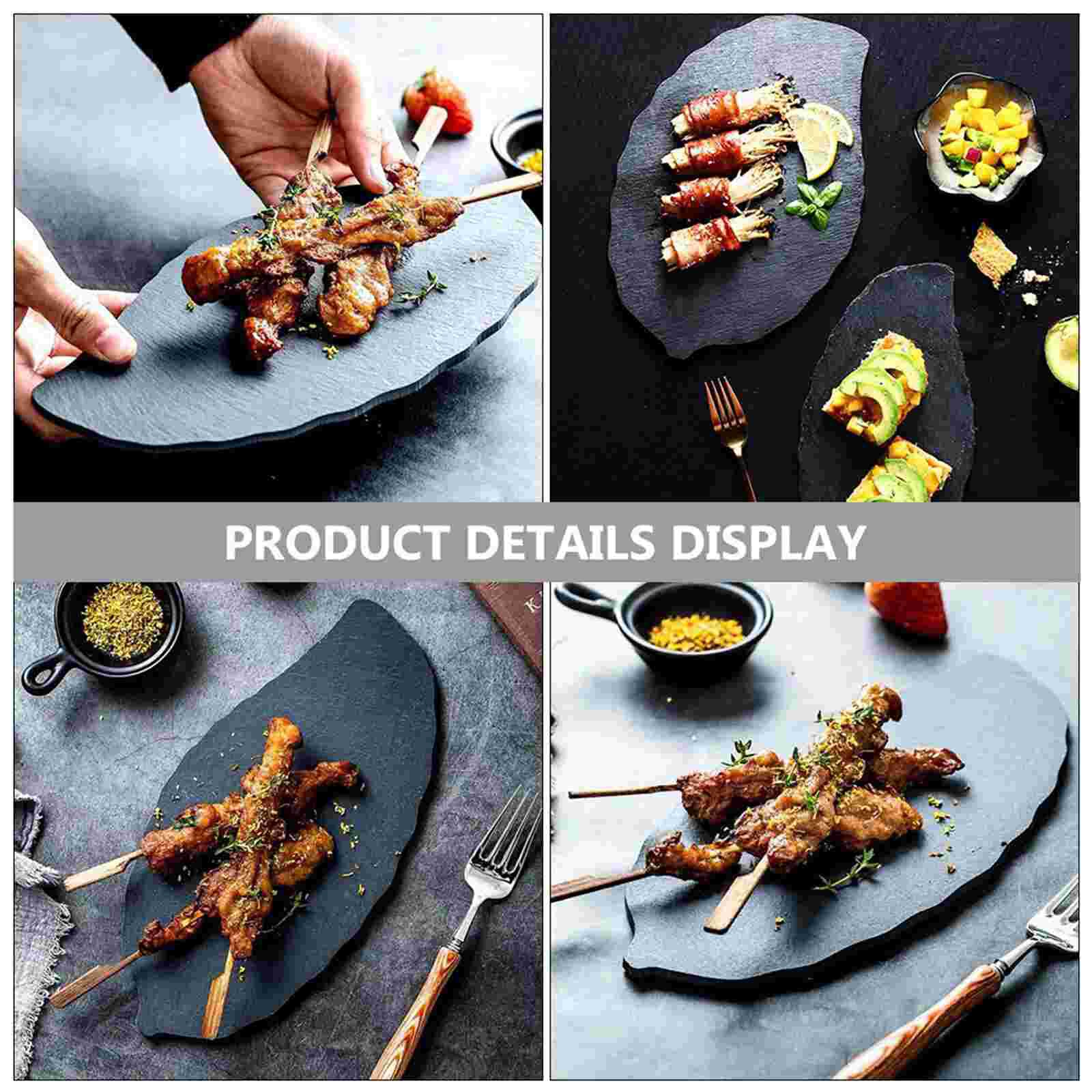 Assiette en ardoise naturelle, 2 pièces, pour Restaurant, Steak, Sushi, plat d&#39;exposition, poêle en pierre noire