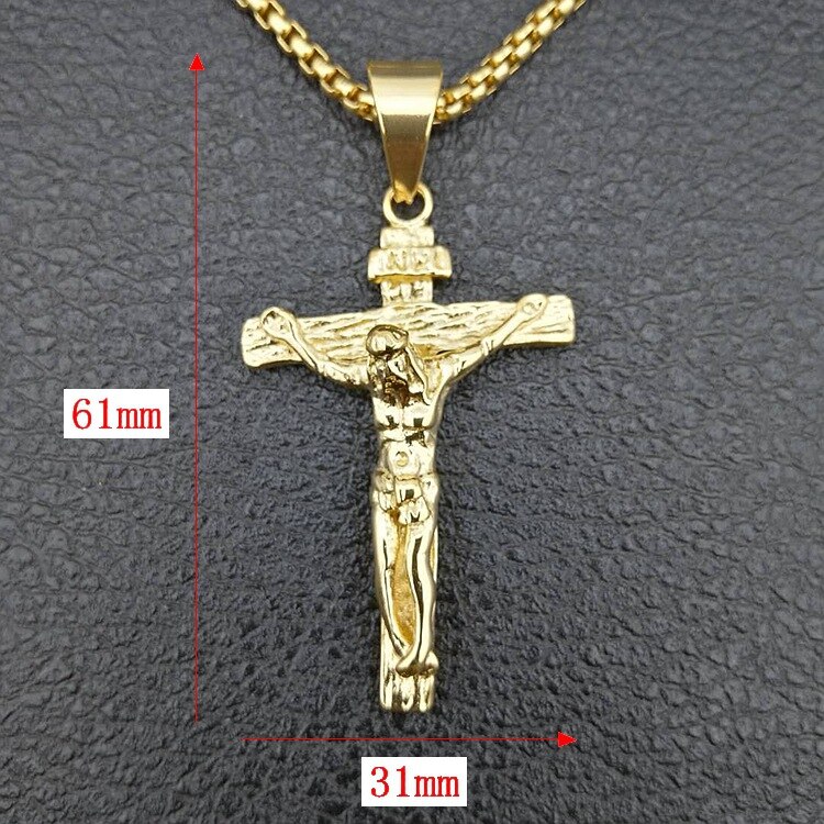Trendy Men/women Cross Christ Jesus 316L Stainless steel Pendant Necklace Gold color INRI Crucifix Jesus Chain Jewelry Bijoux