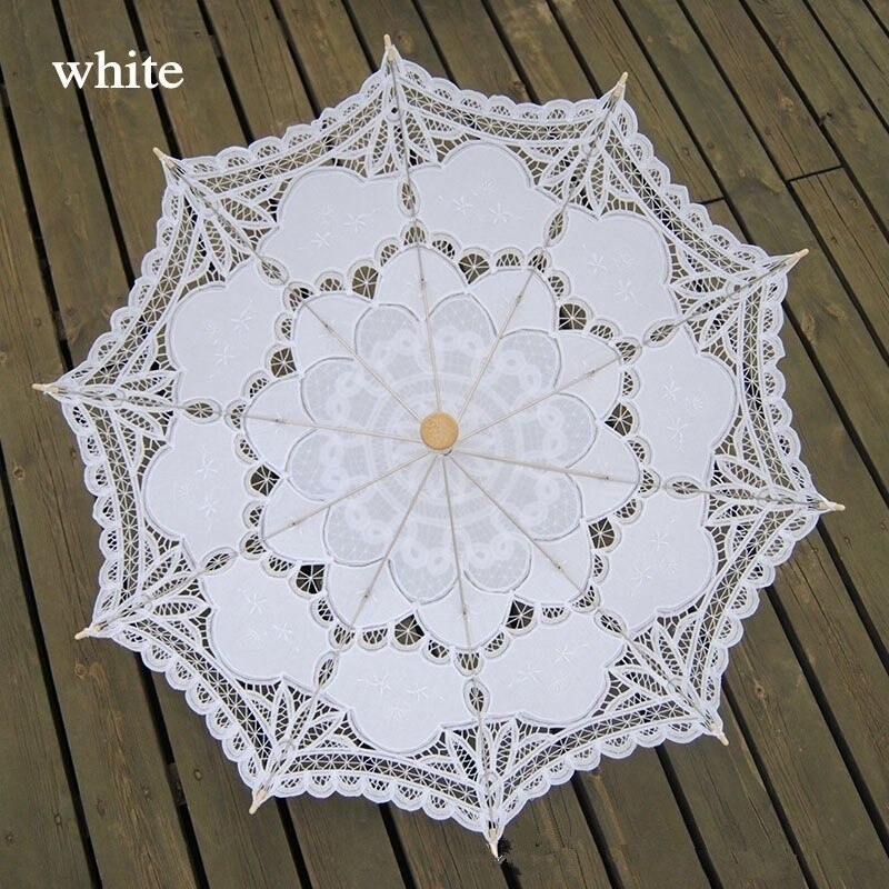 Sun Umbrella Cotton Embroidery Bridal Umbrella White Ivory Battenburg Lace Parasol Umbrella Wedding Umbrella Decorations