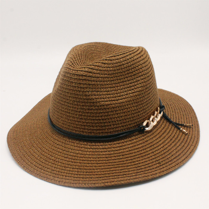 Naiset luonnollinen leveä lieri burr raffia olkihatut hapsut naiset tavallinen suuri ranta kesä aurinkolakit iso olkihattu chapeau: Ruskea