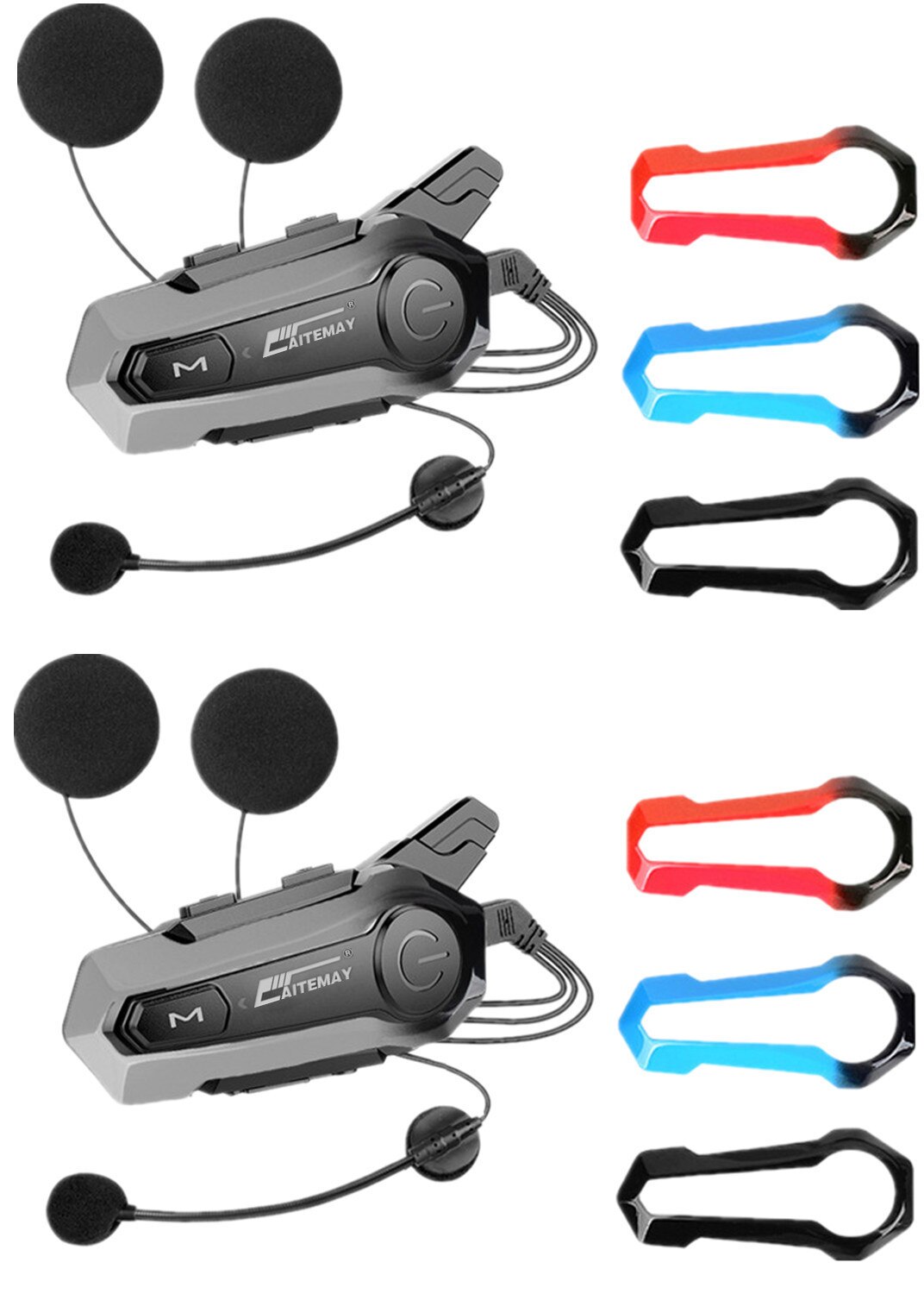E1 Motorcycle Helmet Headset Bluetooth Intercom Pairing 2 Riders Talking Waterproof Interphone Headset Handsfree Call: 2 for Full Face