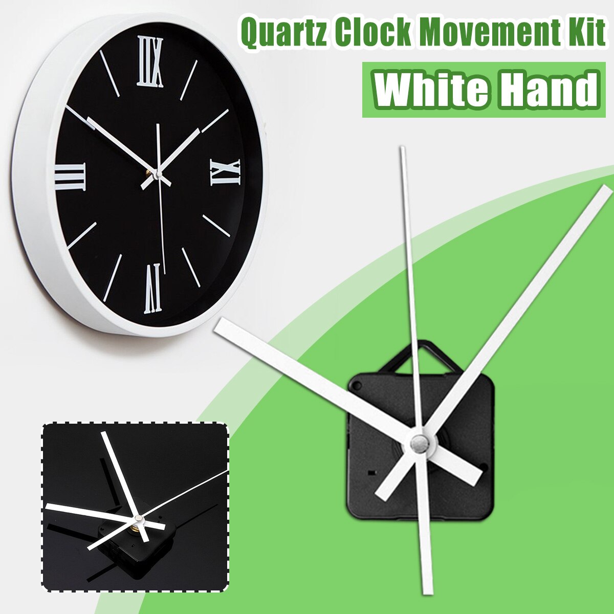 Quartz Clock Movement Mechanism Long Spindle White Hands Repair DIY Kit Silent 55 x 55 x 16 mm