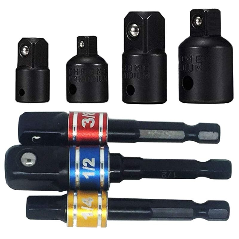 Impact Adapter En Reducer Set Extension Set Draait Power Boor In Hoge Snelheid Moer Driver. 1/4 Inch, 3/8 Inch En 1/2 Inch Dr