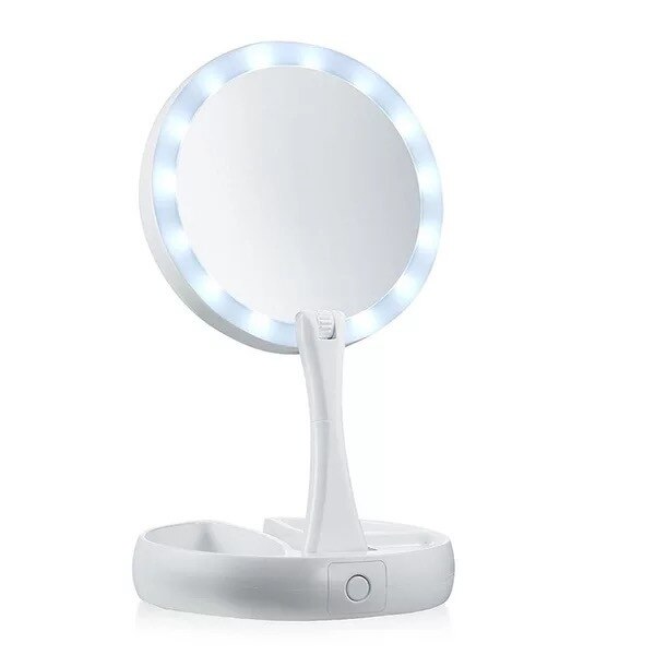 Espejo plegable con luz LED para maquillaje, espejo con aumento de 360 grados, 10X, con luces, cosmético iluminado, para maquillaje