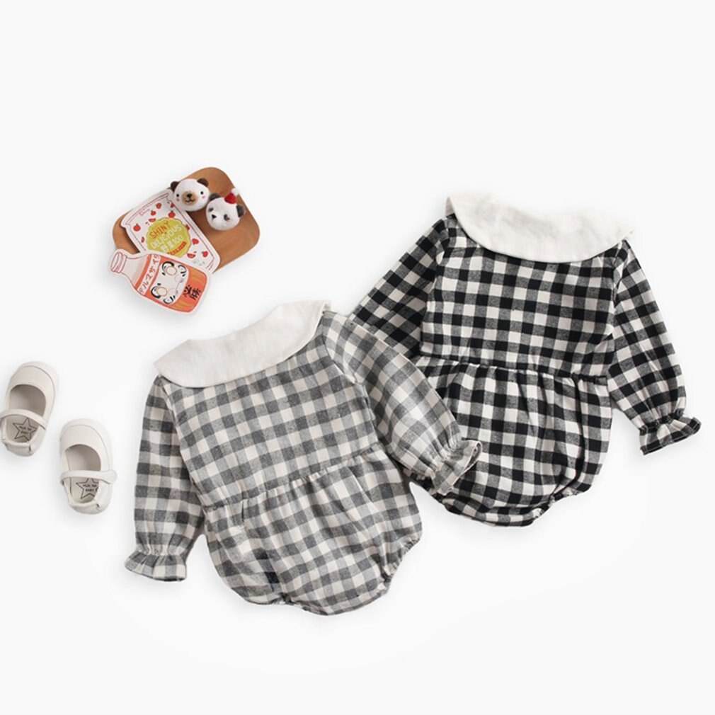 Été bébé barboteuse coton manches courtes Triangle barboteuse pour bébé garçon et fille noir/gris et blanc Plaid été bébé vêtements