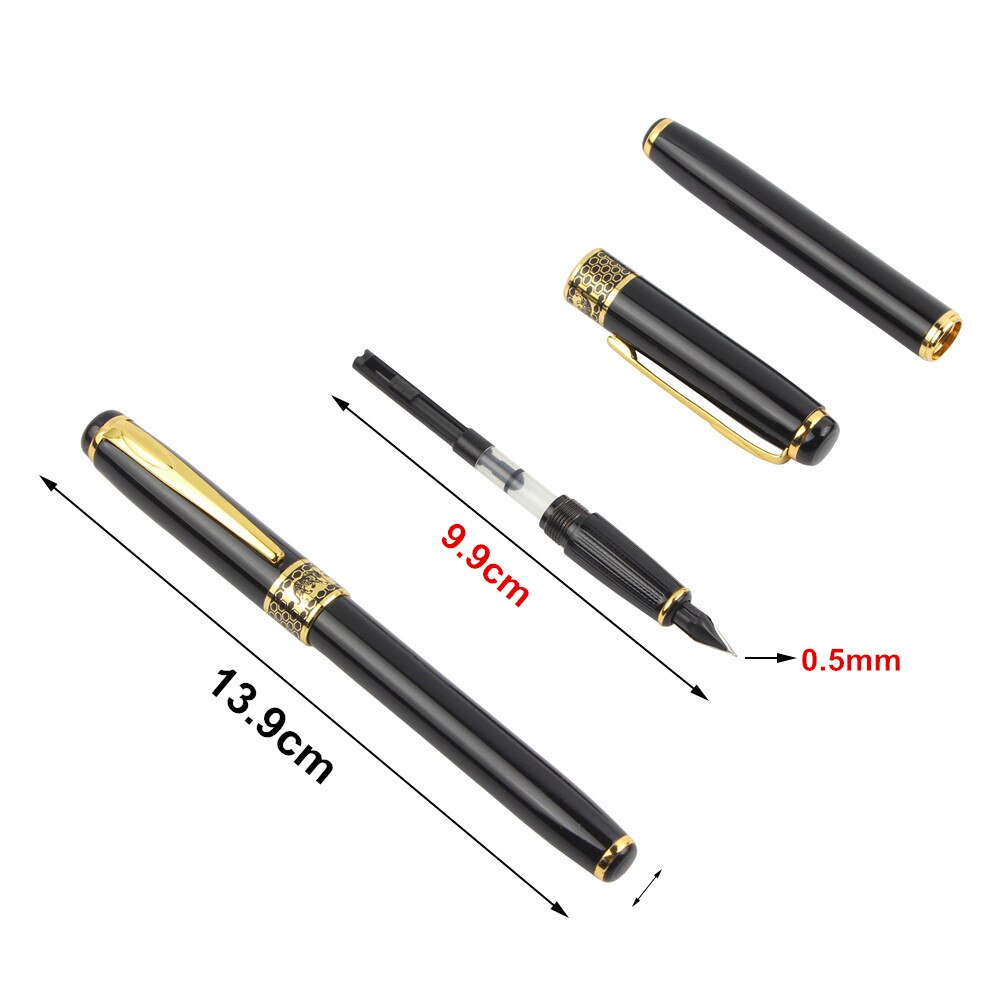 2PCS/LOT Fountain Pen Classic Stainless steel Business medium Nib Fountain Pen Black Golden Trim F Nib 0.5mm