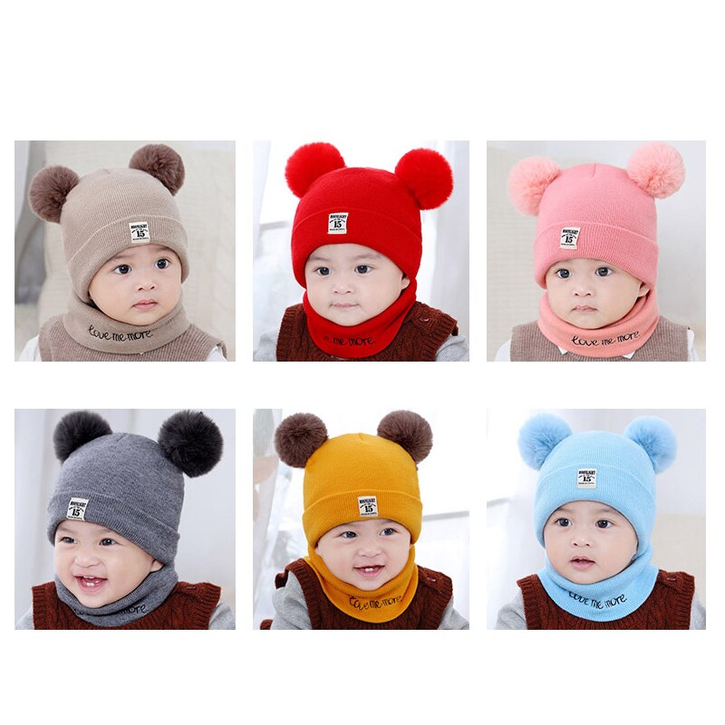 Herfst winter baby mutsen voor kinderen sjaal set pompom meisjes jongens mutsen mutsen kinderen pasgeboren muts