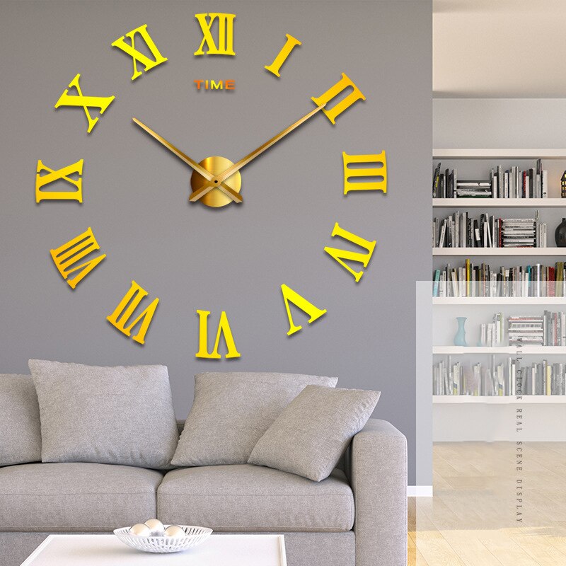 Romeinse Cijfers Wandklok Mute Thuis Woonkamer Studie Slaapkamer Horloge Muur Europa Horloge 3d Diy Acryl Spiegel Klok Digitale