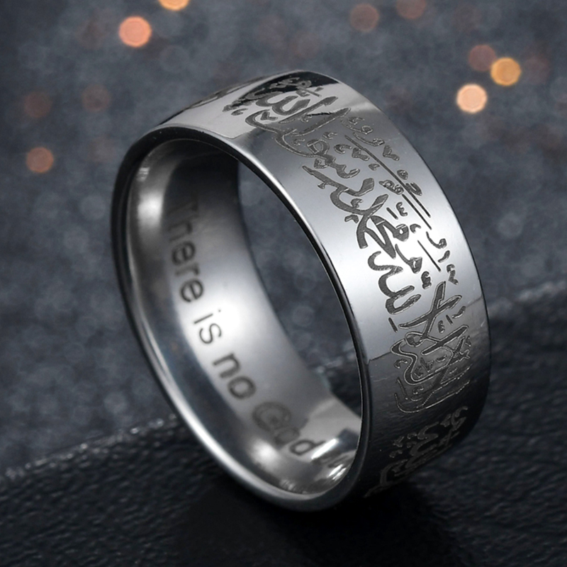 Anillos con palabras de escritura islámica árabe para hombres y mujeres, anillo de oración religiosa musulmana de acero inoxidable, joyería de amuleto Retro