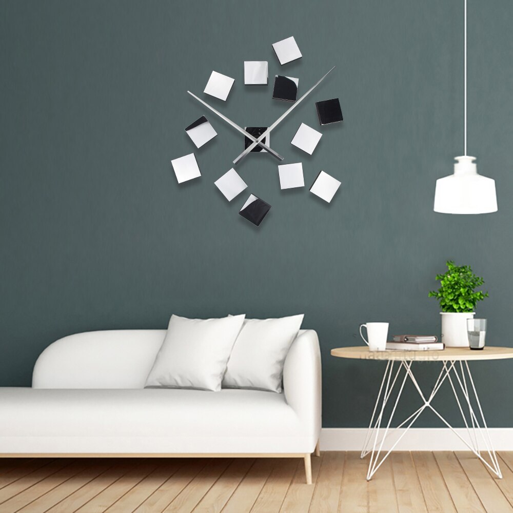 Reloj de pared 3D grande con espejo, moderno, forma cuadrada, para decoración del hogar, novedad de