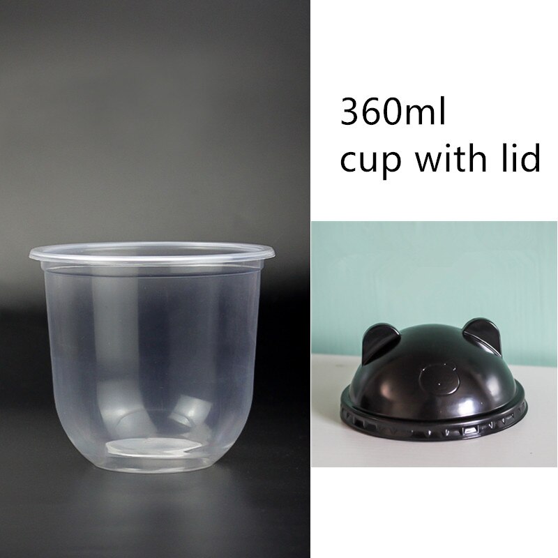 50Pcs Netto Rode U-vorm Leuke Plastic Cups Verjaardagsfeestje Gunsten Sap Drinken Bubble Thee Koffie Cup Pudding Dessert cup Met Deksel: cup with black lid