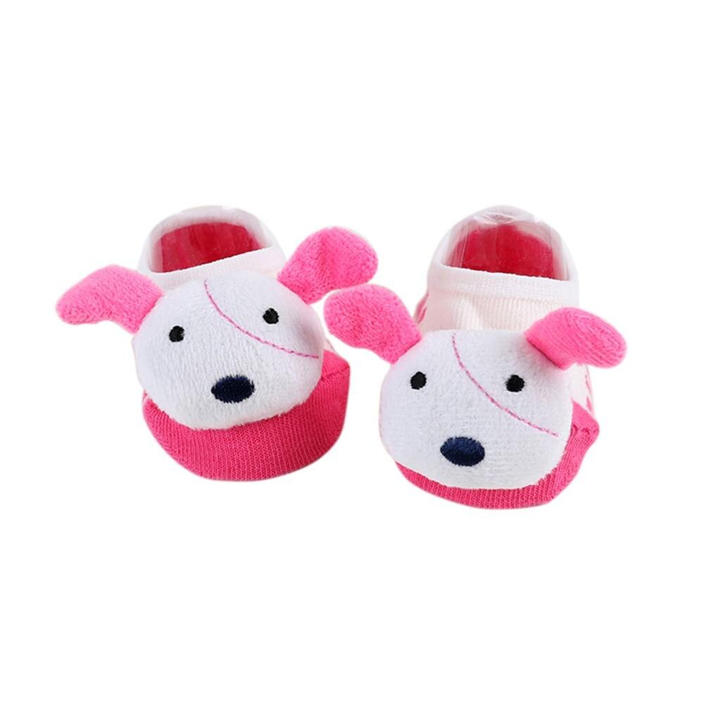 Baby Jungen Mädchen Bootie Socken Kleinkind Nette Hund Kopf Baumwolle Blends Knöchel Socke für 0 zu 1 Jahre: Rosa