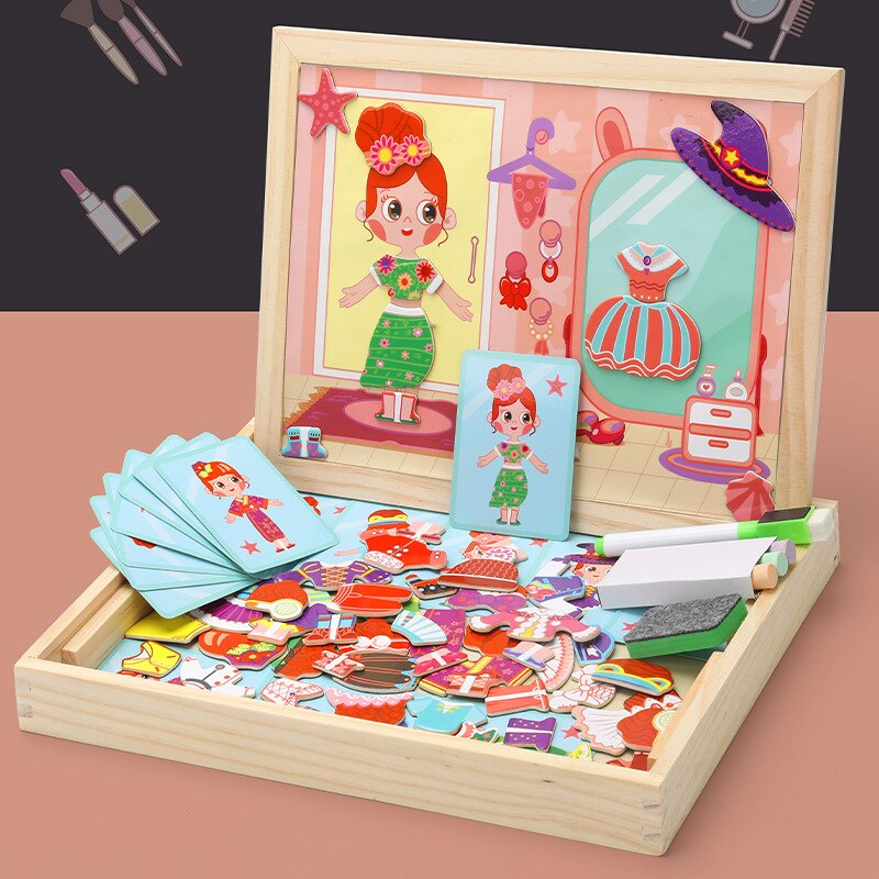 Wooden Kids Educational Learning Toys Magnetic Easel Double Side Dry Erase Board Puzzles Jigsaw Game Toys for Boys Girls: 4