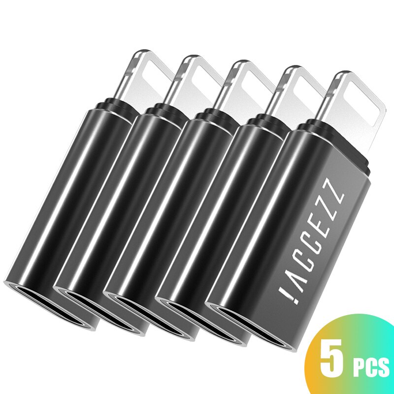 ! ACCEZZ USB OTG Adapter Typ-C Mini Weibliche Zu beleuchtung Männlichen Für Apple Adapter Für iphone X XS XR 8 7 Plus Sync Ladegerät Konverter: 5pc Black