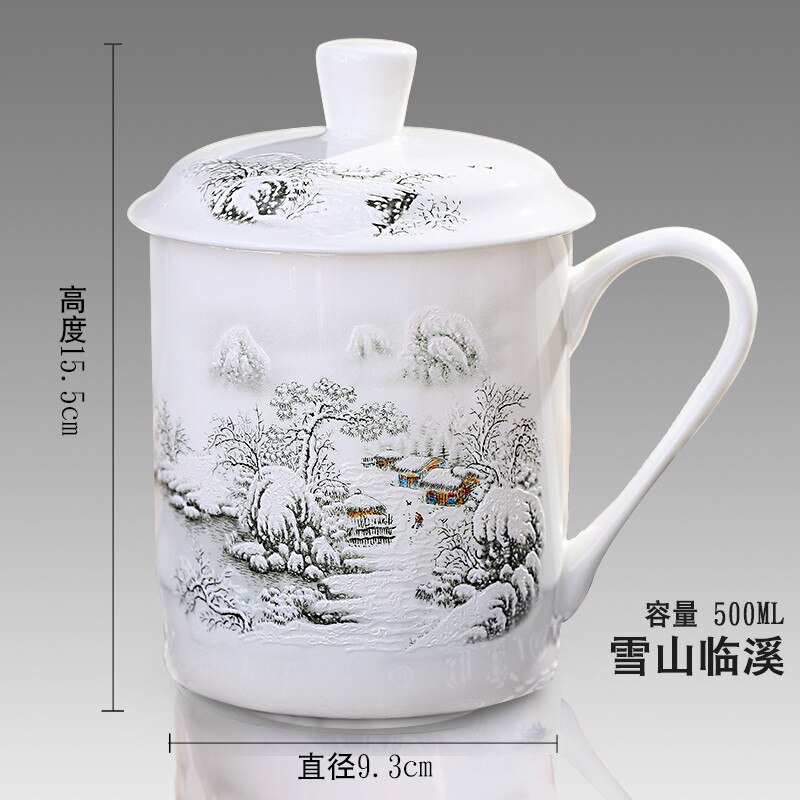 500Ml Chinese Stijl Bone China Jingdezhen Blauw En Wit Porselein Kopje Thee Kantoor Drink Cup Reizen Theewaar: 28