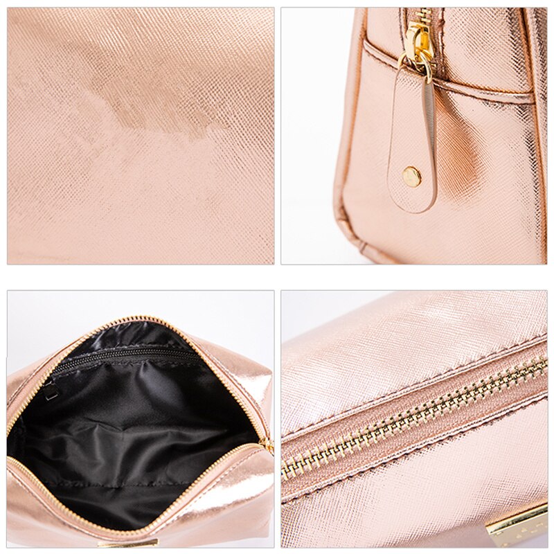 Purdored 1 pc portátil sólido feminino saco de cosméticos saco de maquiagem de ouro feminino organizador de viagem para maquiagem bolsa de toilette