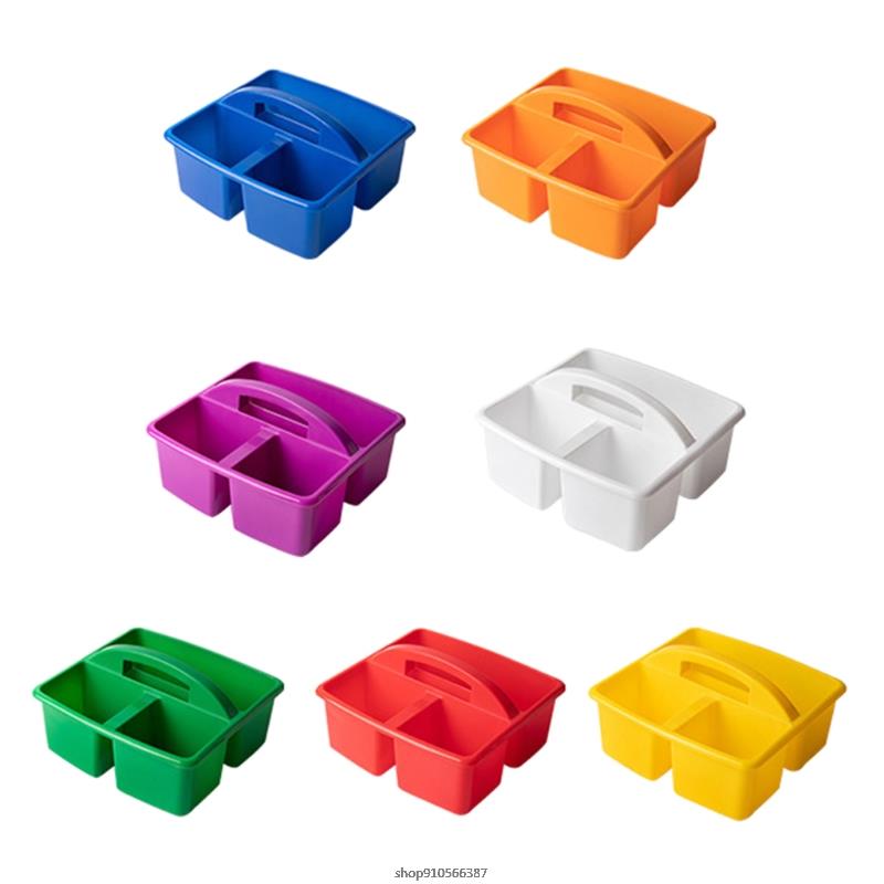 Portable Storage Caddies Box Plastic Divided Basket Bin with 3 Compartments Office Desk Organizer for Art Paint Brushes