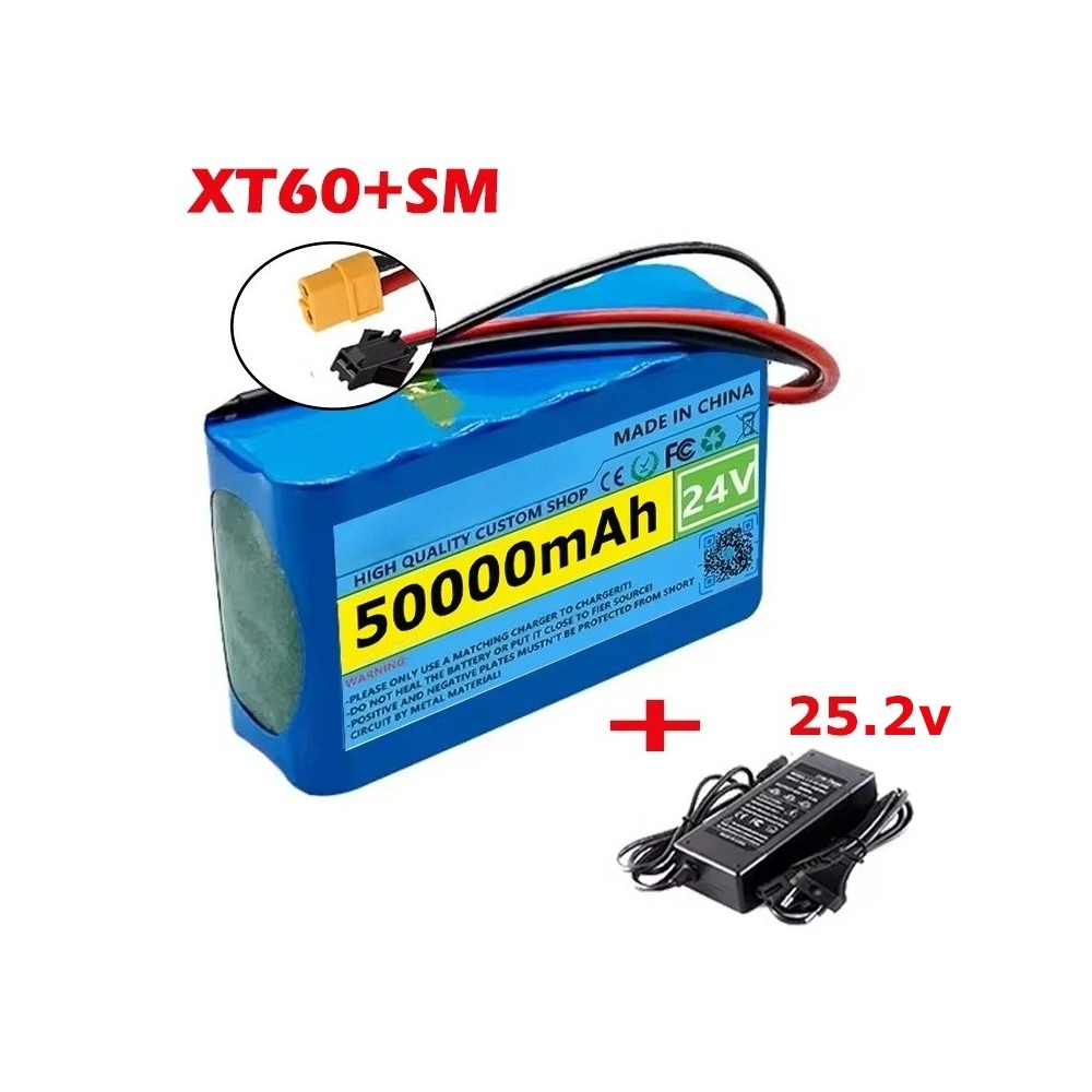 Batterie rechargeable au lithium 24V 50000mAh 6s2p 18650 avec panneau de protection BMS batterie lithium-ion avec chargeur: GRIS