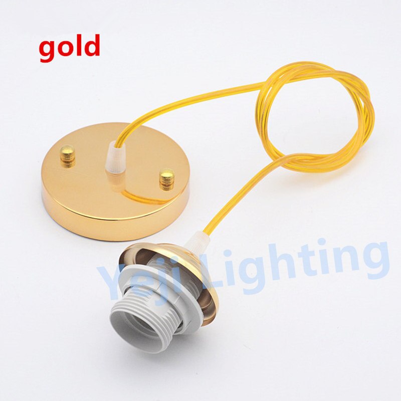 E27 fatninger plastik lampeholder med 1m ledninger loft rose baldakin lampe base til lysekrone led pendel ledning sæt gør det selv: Guld