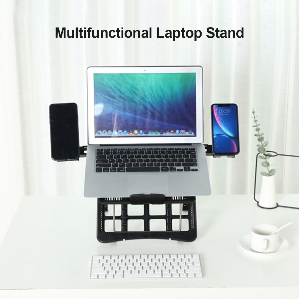 Rutschfester laptopständer mit kühlung, integrierten, faltbaren handyhaltern und mehrfach verstellbarem winkel für macbook pro notebook-ständer