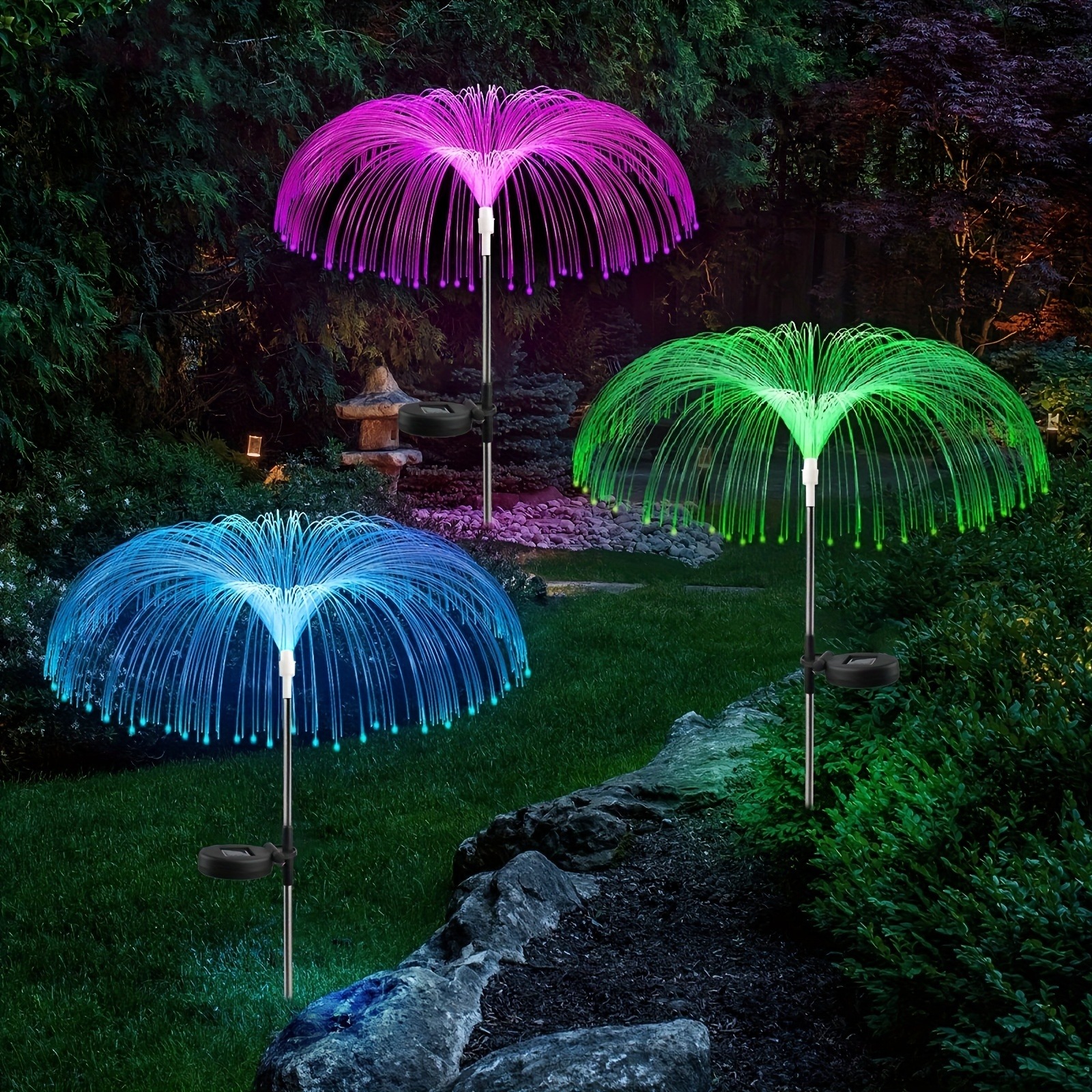 Luces solares para jardín al aire libre, 7 colores, estaca Solar Variable, luces de caña de medusas, luces solares que cambian de Color para exteriores, 1 ud.: orange