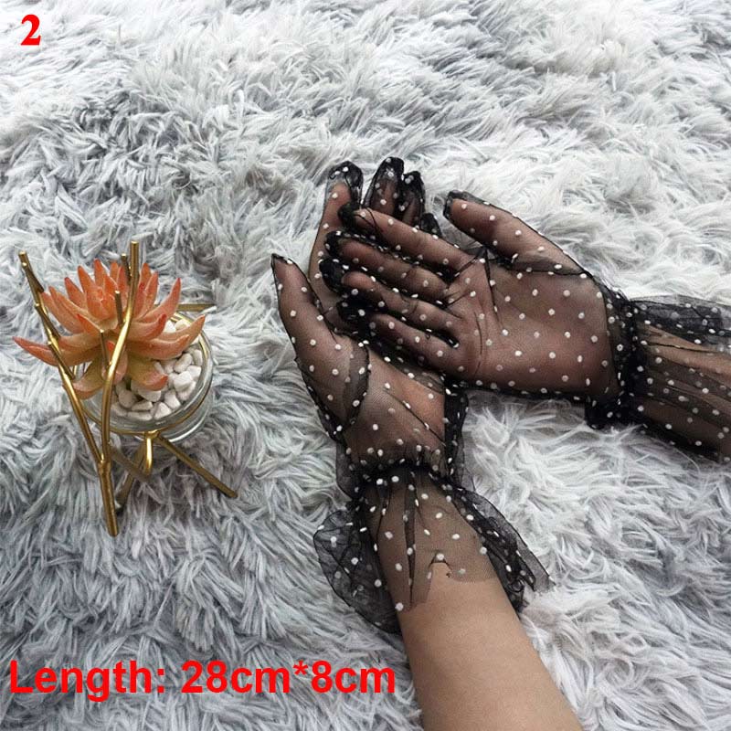 Female Gloves Transparent Dot Tulle Fishnet Gloves Black Bow Wrist Length Bridal Gloves Finger Short Mittens Wedding Accessories: 2