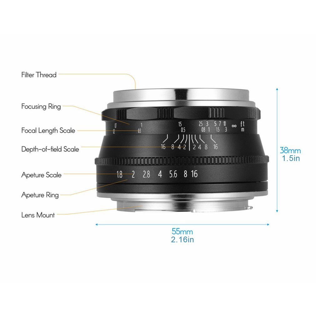 25Mm F1.8 Grote Diafragma Micro Enkele Lens Zwart Direct Metalen Vergulde Metalen Contacten Beter Signaal Geleidbaarheid