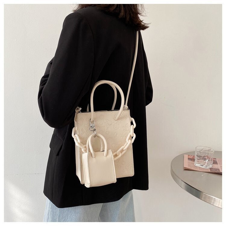 PU Leather Women Shoulder Bags 2Pcs Sets Ladies Handbags Teenage Girls Crossbody Bags Cartoon Print Purses for Women Bag