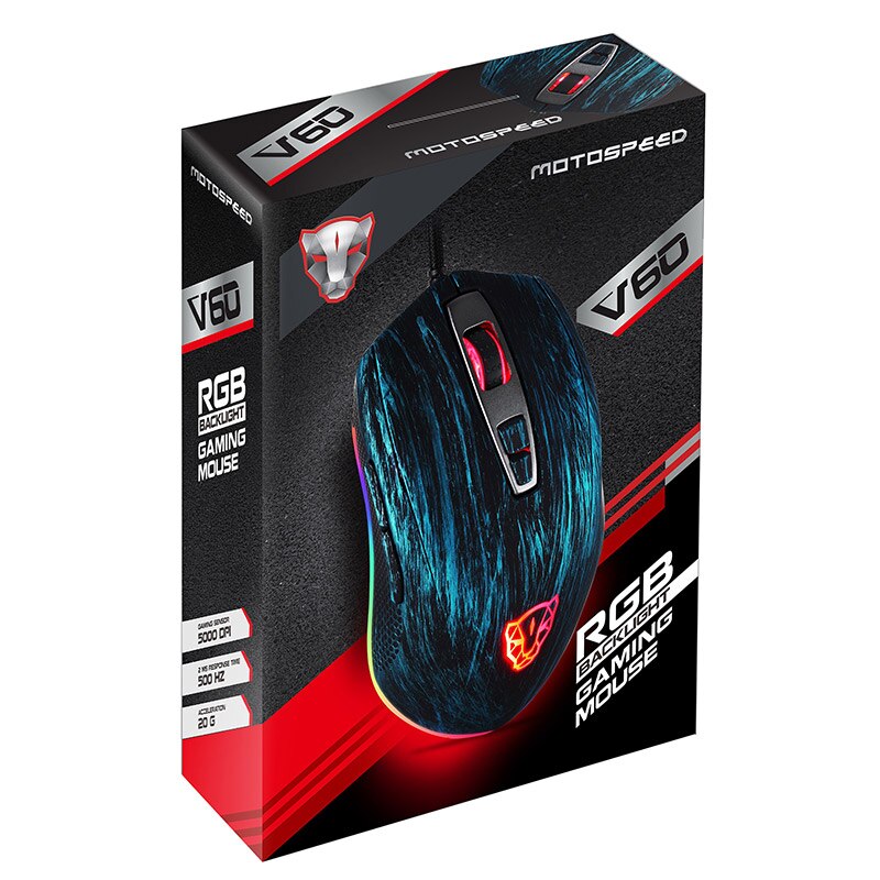 Motospeed  v60 rgb gaming muis voor gamers, programmeren, 5000 dpi usb computer, 7- knops optische muis met achtergrondverlichting, breathe led voor pc-laptop
