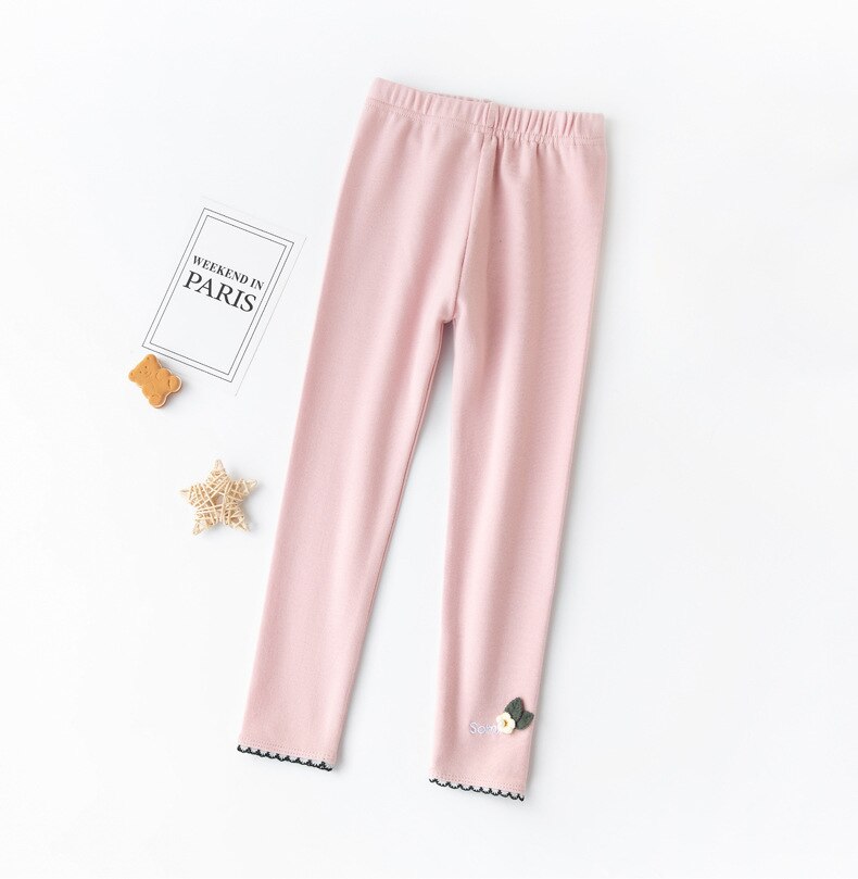 2022 Spring Autumn Casual Girl Pants Floral Full Length Girls Leggings: Pink / 100(2-3T)