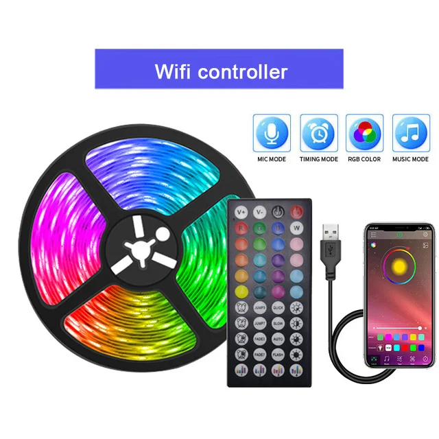 Tira de Luces LED RGB 5050 USB 1M-30M tira de luz Led sincronización de música Luces que cambian de Color cinta Led TV retroiluminación habitación Dec: Color blanco cálido / 1 m