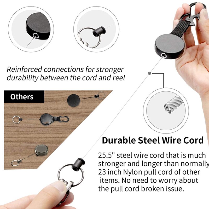Retractable Key-Chain Badge Reel Key Holder Ring with Carabiner, Steel Cable, Keychain for Work, Janitor 2Pcs