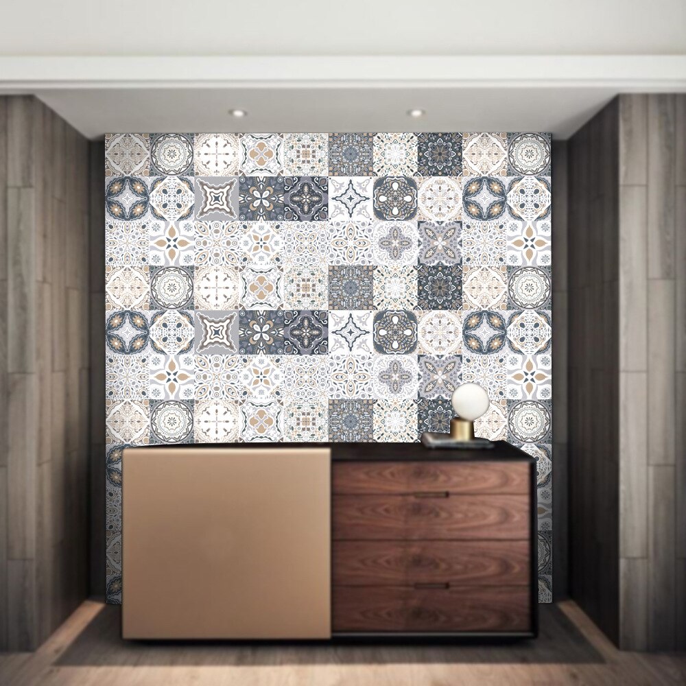 24 Pcs Waterproof PVC Retro Pattern Floor Tile Stickers Kitchen Wall Oilproof Sticker Home Decoration Living Room Decor