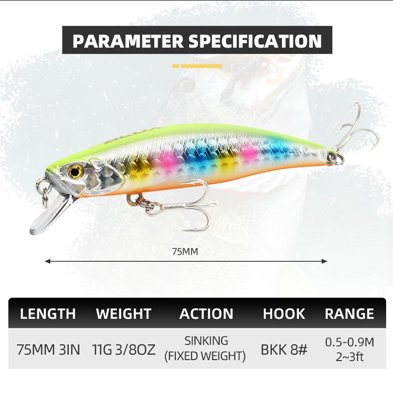 BLUX SPRINT 75SW-señuelo de pesca de peso fijo, piscardo que se hunde, 75mm, 11G, armado con anzuelo BKK Wobbler, aparejos de cebo para trucha, Roca, orilla