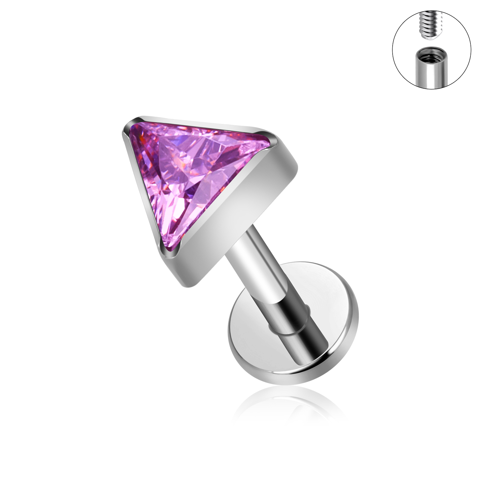 ASTM F136 Titanium EAR PIERC Triangle zirconia Paved Top Threaded Labret Studs Tragus Earrings Lip Tongue Stud Piercing Jewelry