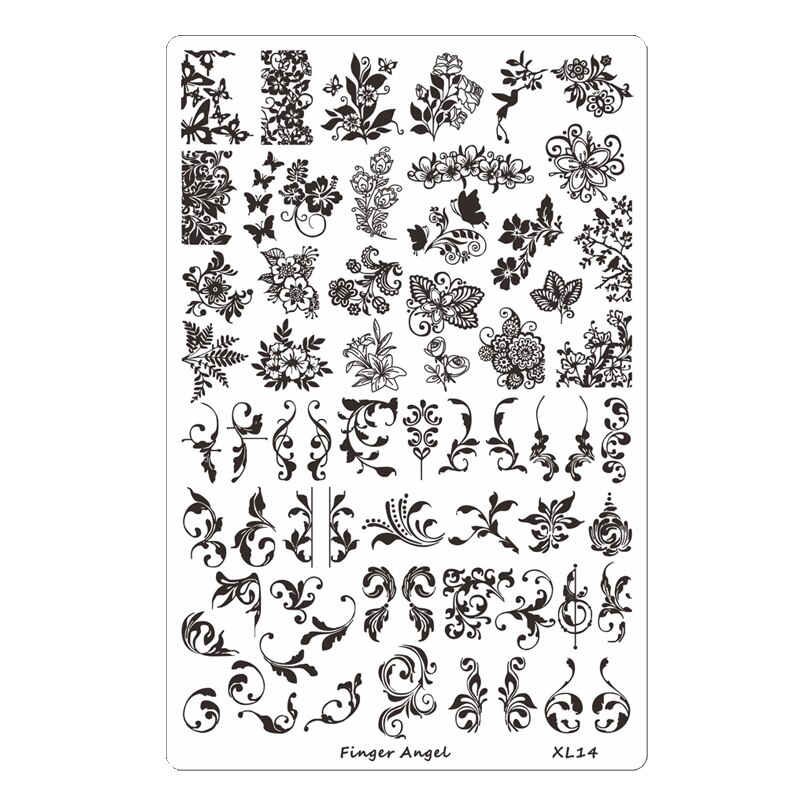 Finger Angel Flowers Leaves Nail Stamping Plates Line Geometric Stripe Face Image Printing Templates For Manicure Decorations
