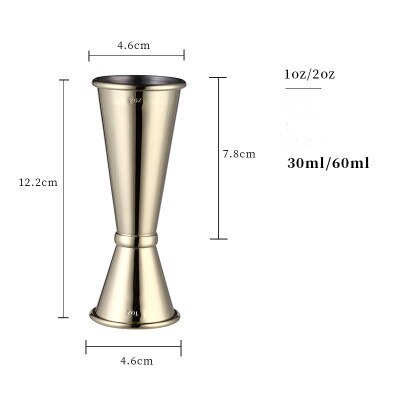 30/60ml Cocktail Wine Drinks Whisky Measure Cup Jigger 1oz 2oz Double Head Stainless Steel Measuring Cup Home Party Bar Tool: Gold
