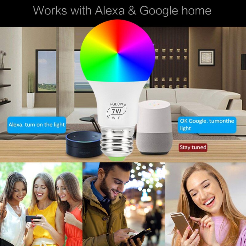 Wifi smart ledede pærer  e27 intellegent app fjernbetjening pærer walk-up advare belysning arbejde med alexa google assistent