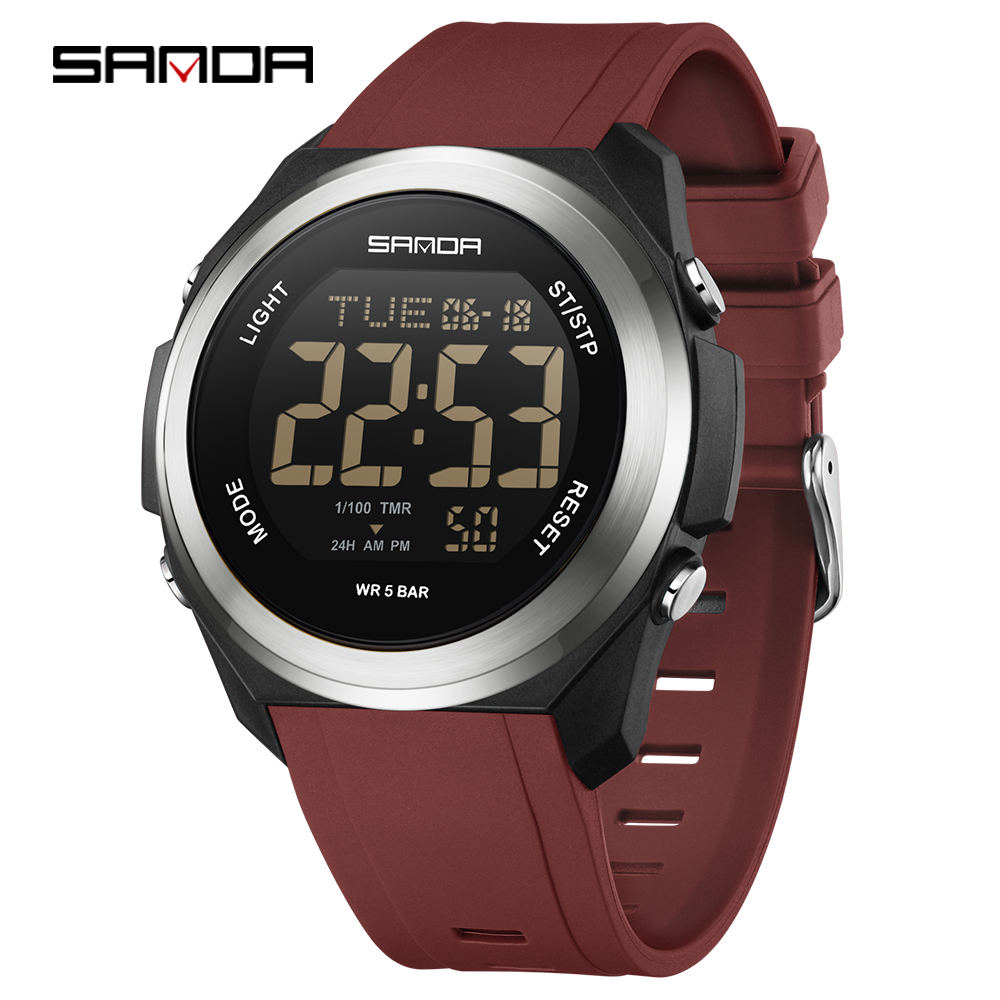 Sanda 2199 new sports watch with waterproof timing and multiple luminous electronic clocks, alarm clock reminder, men's watches: Pink