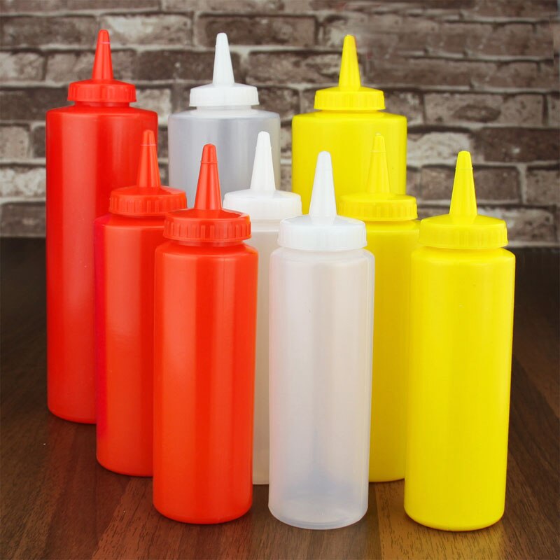 Botella de plástico de alimentaria para cocina, botella exprimible de 8OZ/12OZ/24OZ, para salsa de aceite de oliva, Ketchup, Mustard, Mayo, utensilios para barbacoa