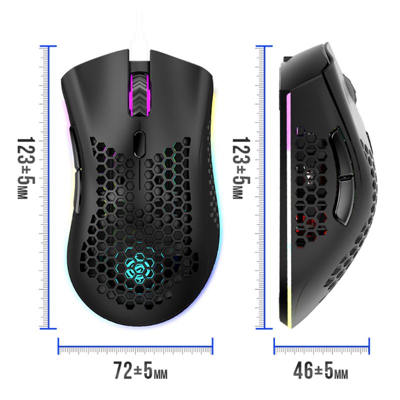 Lightweight Rechargeable RGB LED Optical Honeycomb Game Mice 1600DPI Hollow-out 2.4G USB Wireless Mouse for PC Laptop