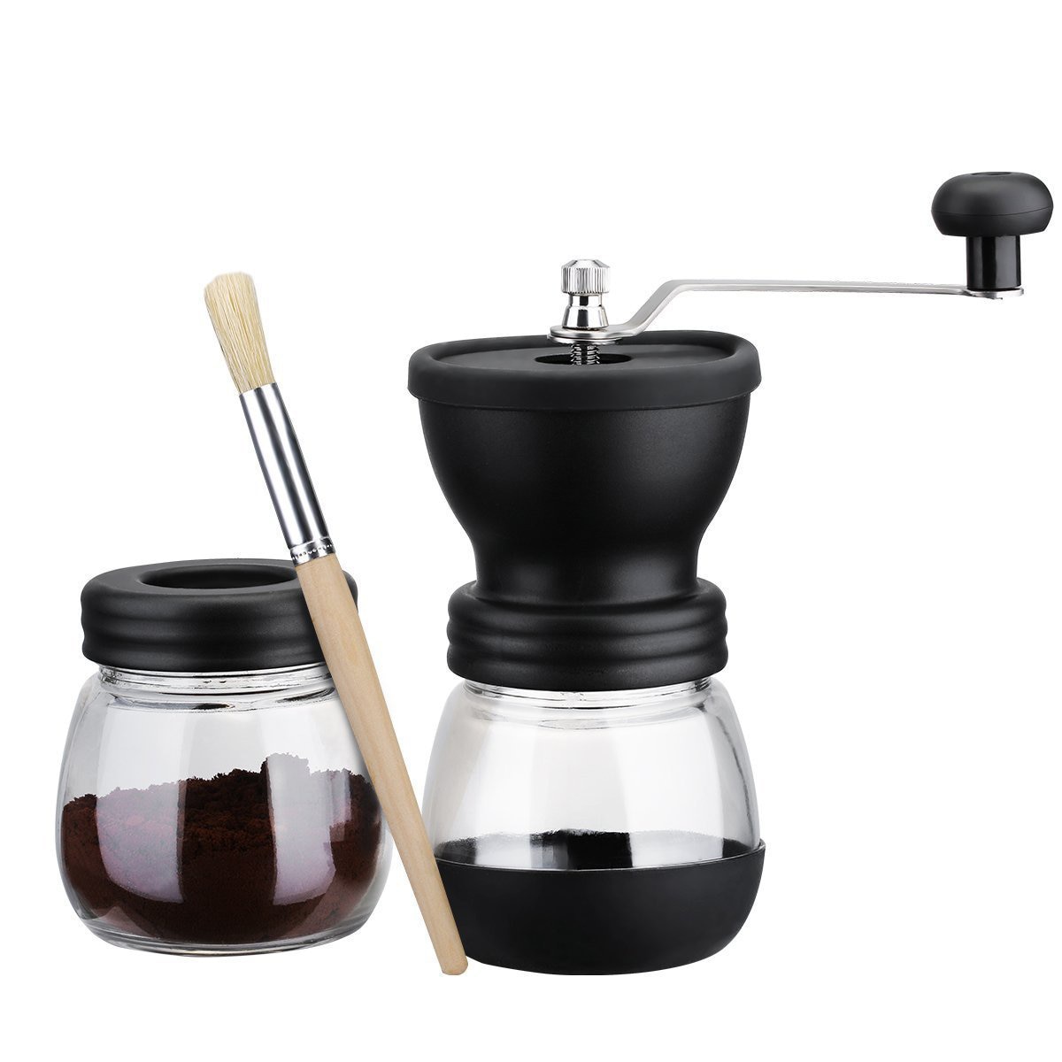 Handkoffiemolen Met Opslag Jar, Zachte Borstel, Conische Keramische Burr Rustig En Draagbare